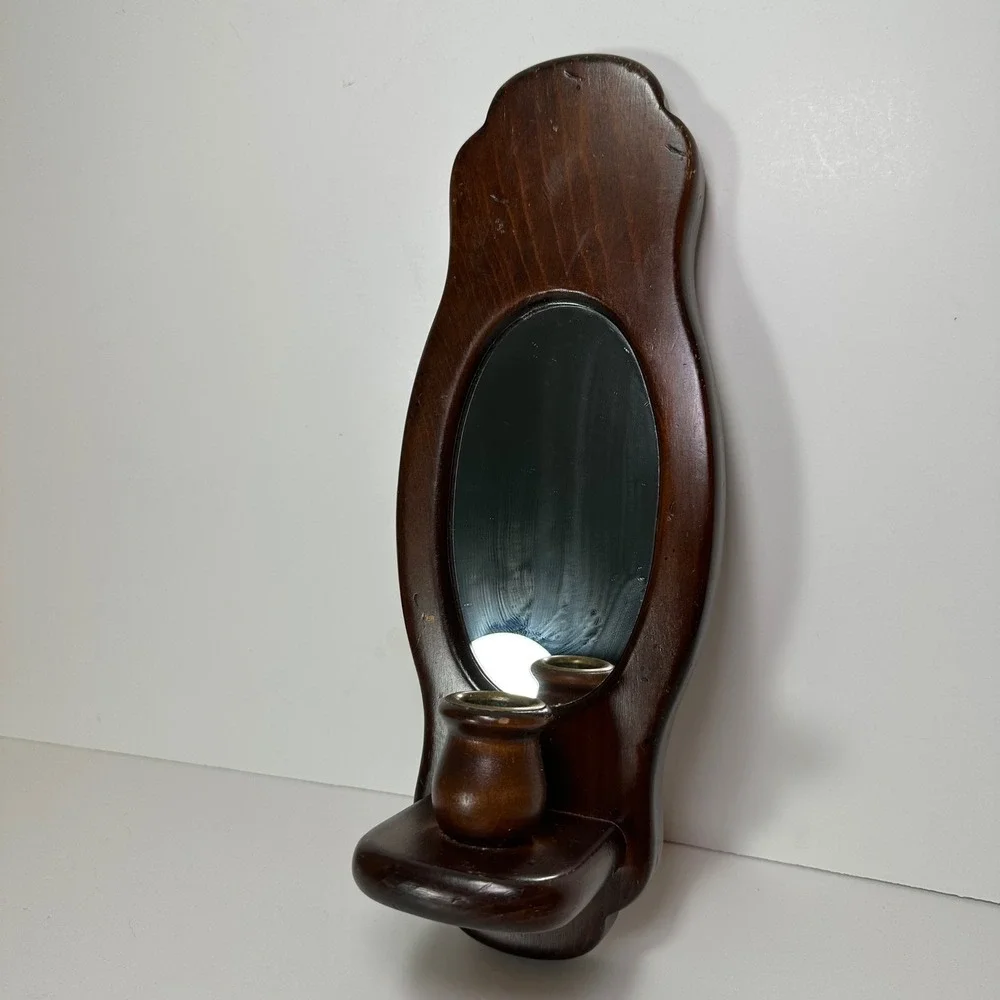Vintage Charles Lesters Wood Wall Sconce Mirror Candle Holder South Carolina